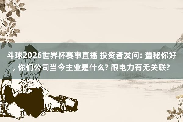 斗球2026世界杯赛事直播 投资者发问: 董秘你好, 你们公司当今主业是什么? 跟电力有无关联?