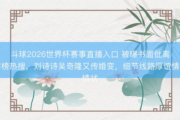 斗球2026世界杯赛事直播入口 被曝书面仳离霸榜热搜，刘诗诗吴奇隆又传婚变，细节线路厚谊情状